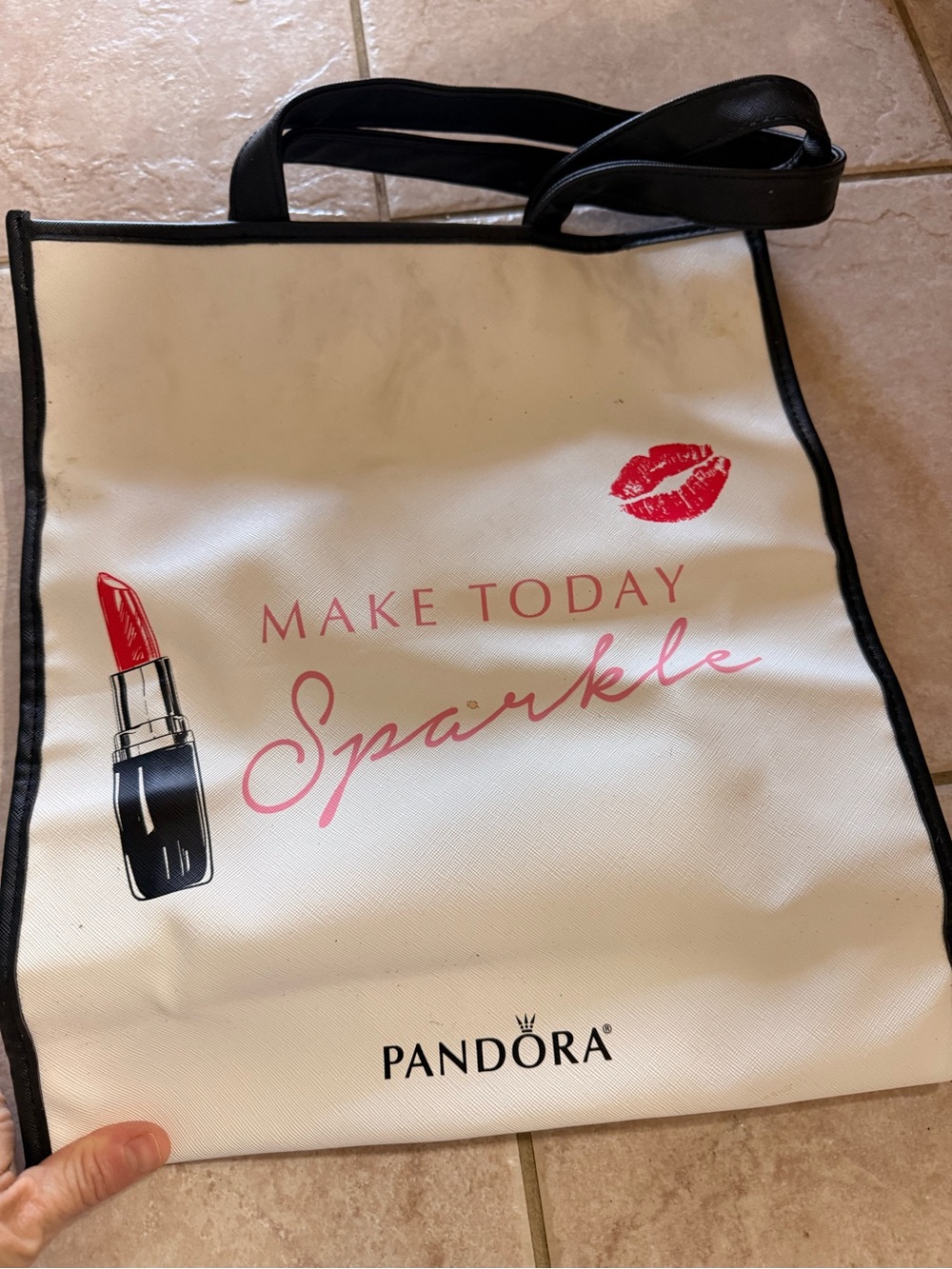 Pandora Cream Tote with Black Trim and Pink & Red Accents